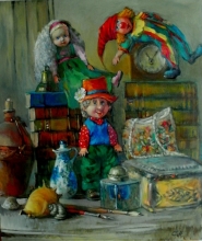 Still Life with Dolls - oil, canvas