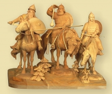 The Three Bogatyrs - Bogorodskoe wood carving