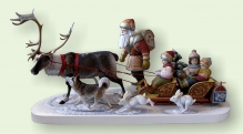 Santa With Deer And Sleigh - Bogorodskoe wood carving