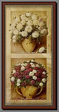 Roses And Chrysanthemums - diptych, oil, canvas
