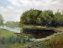 Little Lakes Near The TV Center. Omsk, Russia - oil, canvas