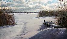 Winter On The Lake Of Razliv. Tyukalinsk, Russia - oil, canvas