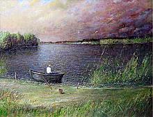Gone Fishing: catch, catch, you, little fish - oil, canvas