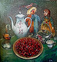 Still Life With Rose Hips - oil, canvas