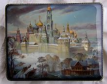 The Trinity-Sergiev Lavra - a box, Fedoskino lacquer painting technique