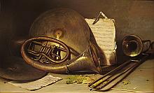 Still Life With French Horn - oil, canvas
