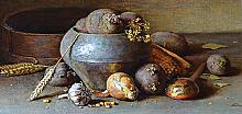 Cast Iron Stock Pot With Potatoes - oil, canvas