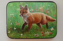 Fox-cub With Butterflies - box, Fedoskino lacquer painting technique