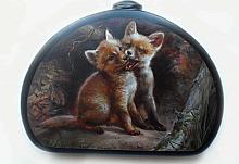 Fox and Wolf Cubs - wallet-box, Fedoskino lacquer painting technique