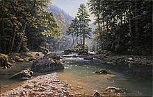 Coolness Of A Mountain River - oil, canvas