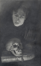 Self-portrait With A Skull - paper, pencil