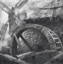 Watermill And Windmill - paper, pencil