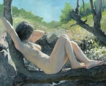 A Girl At The Brooklet - oil, canvas