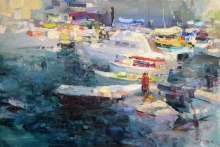 On The Waterfront Of Kotor, Montenegro - oil, canvas