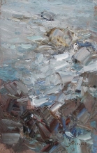 Water And Rocks - oil, cardboard