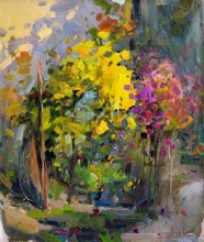 Chrysanthemums - oil, canvas on hardboard