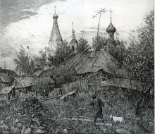 Approaching Moscow - paper, etching