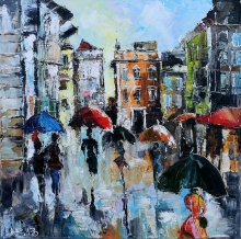 Rainy Day In Sunny Italy - oil, canvas