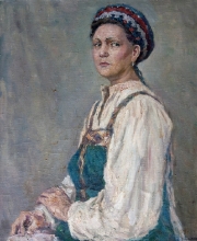 Portrait In A Russian Costume - oil, canvas