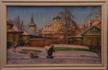 Frosty Evening In Rostov - carton, pastel, gouache, acrylic