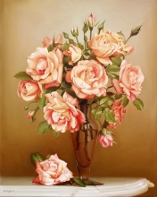 Cream Roses - oil, canvas