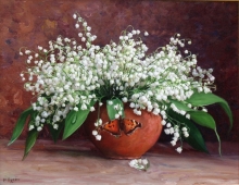 Lily-of-the-valley In A Clay Pot - oil, canvas