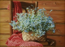 Forget-me-nots On A Chair - oil, canvas