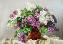 Pink And White Lilac - oil, canvas