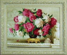 Pink And White Peonies - oil, canvas