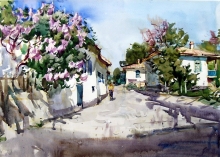 Crimea. Spring. A Street In Sokolinoye - watercolor