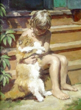 Masha With A Red Cat - oil, canvas