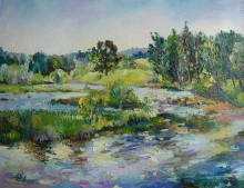 Sunny Day At The Pond - oil, canvas