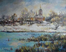 Temple Of Protection Of The Blessed Virgin On Gorodnya Landscape - oil, canvas