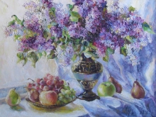 Bouquet Of Lilac At the Window - oil, canvas