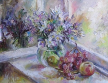 Snowdrops With Fruit At The Window - oil, canvas