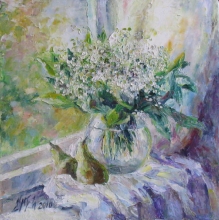 May Lilies At The Window - oil, cnavas