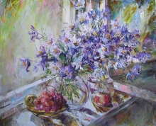 Lilies-of-the-valley And Grapes On The Window-sill - oil, canvas