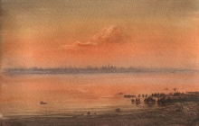 Evening At The Volga River - paper, watercolors