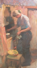 At The Stove - oil, canvas