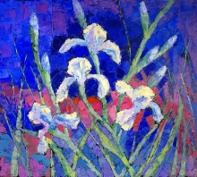 Irises At Sunset - oil, canvas