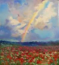 Poppy Field - oil, canvas, palette knife