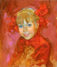 Girl With Blue Eyes And Ribbons - oil, canvas