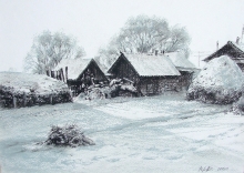 In The Yard In Winter - paper, sauce, charcoal