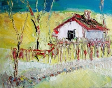 House In The Field - oil, canvas on the frame