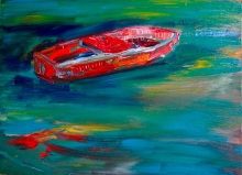 Red Boat - oil, canvas on the cardboard