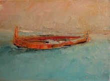 Boat At Sunset - oil, canvas on the frame