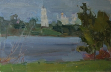 Voskresensky Cathedral Over The Teza - oil, cardboard 