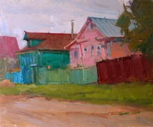 Houses In Shuya - oil, cardboard