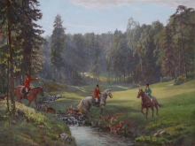Hunt With Hounds - oil, canvas