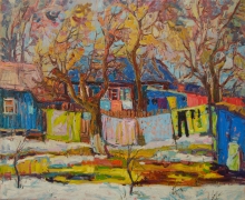 Yard With Laundry - oil, canvas